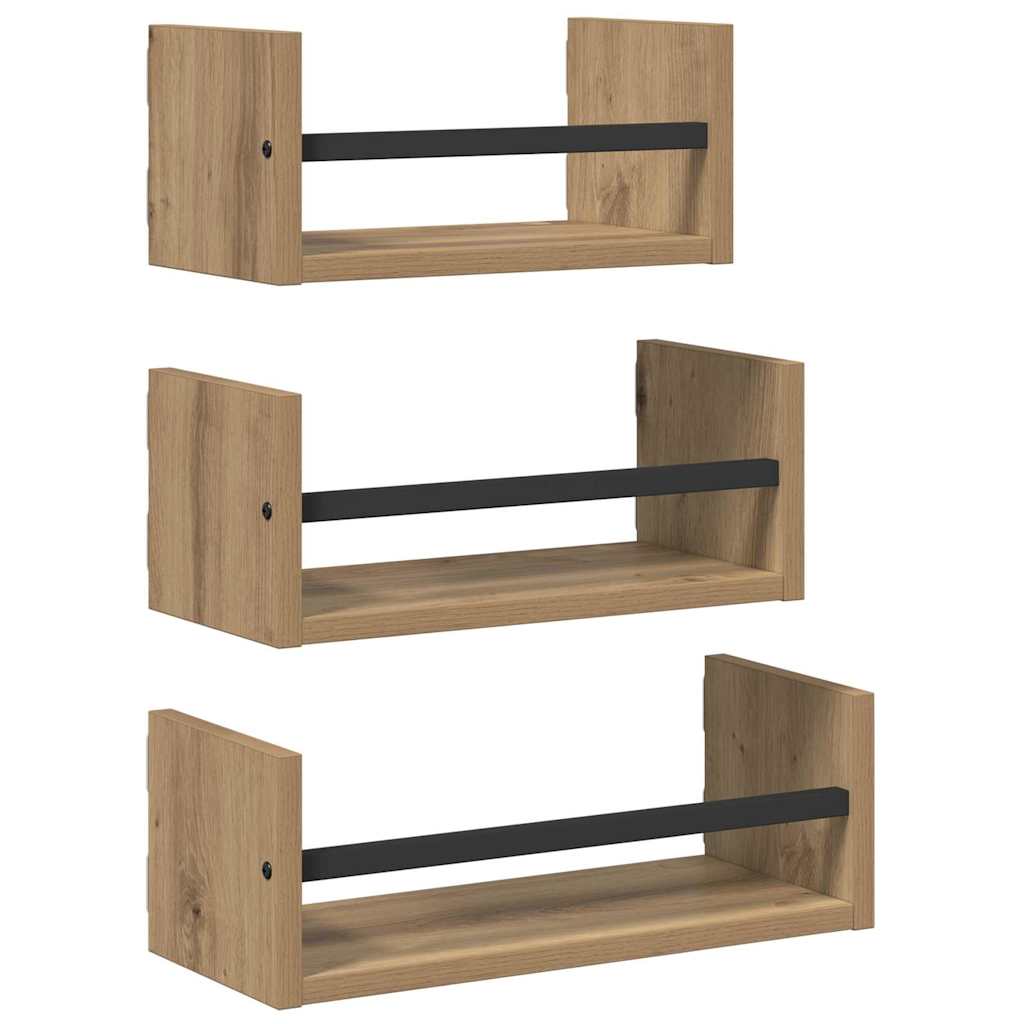Set mensole da parete 3 pcs Rovere artigianale 40x16x14cm