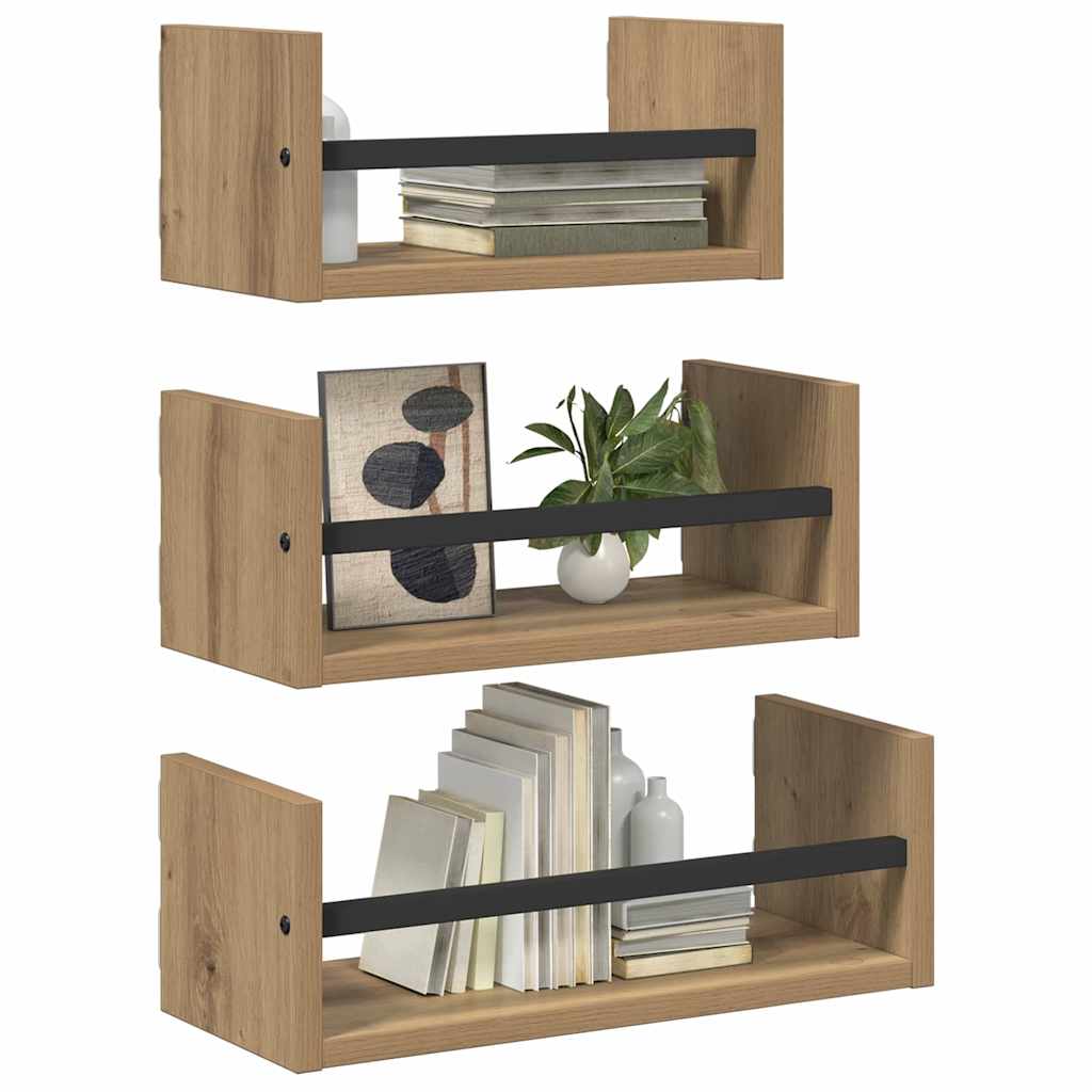 Set mensole da parete 3 pcs Rovere artigianale 40x16x14cm