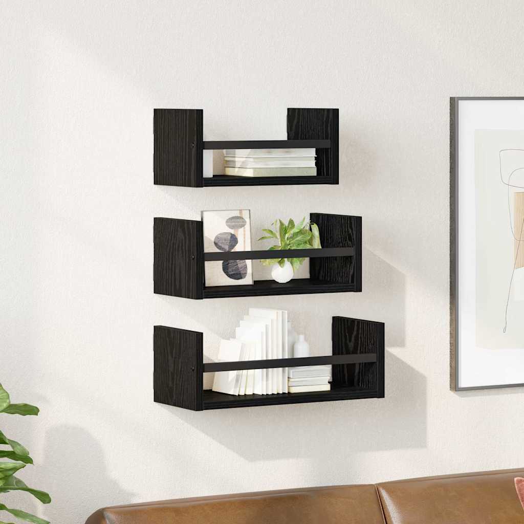 Set mensole da parete 3 pcs Rovere Nero 40x16x14cm