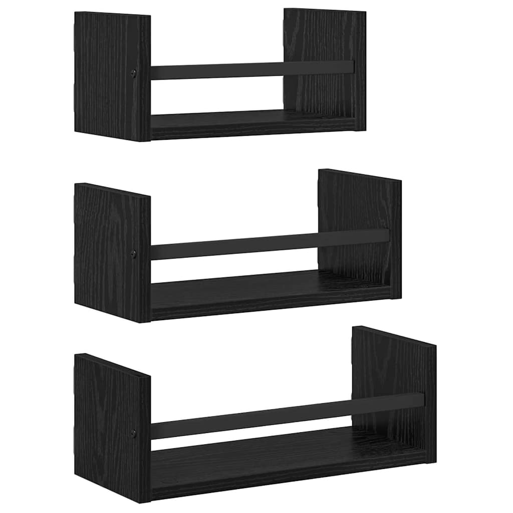 Set mensole da parete 3 pcs Rovere Nero 40x16x14cm