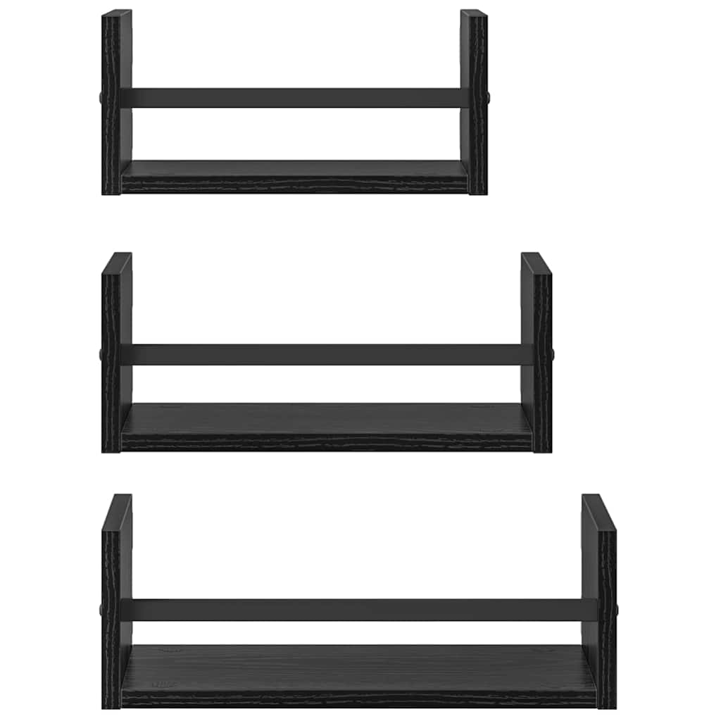 Set mensole da parete 3 pcs Rovere Nero 40x16x14cm