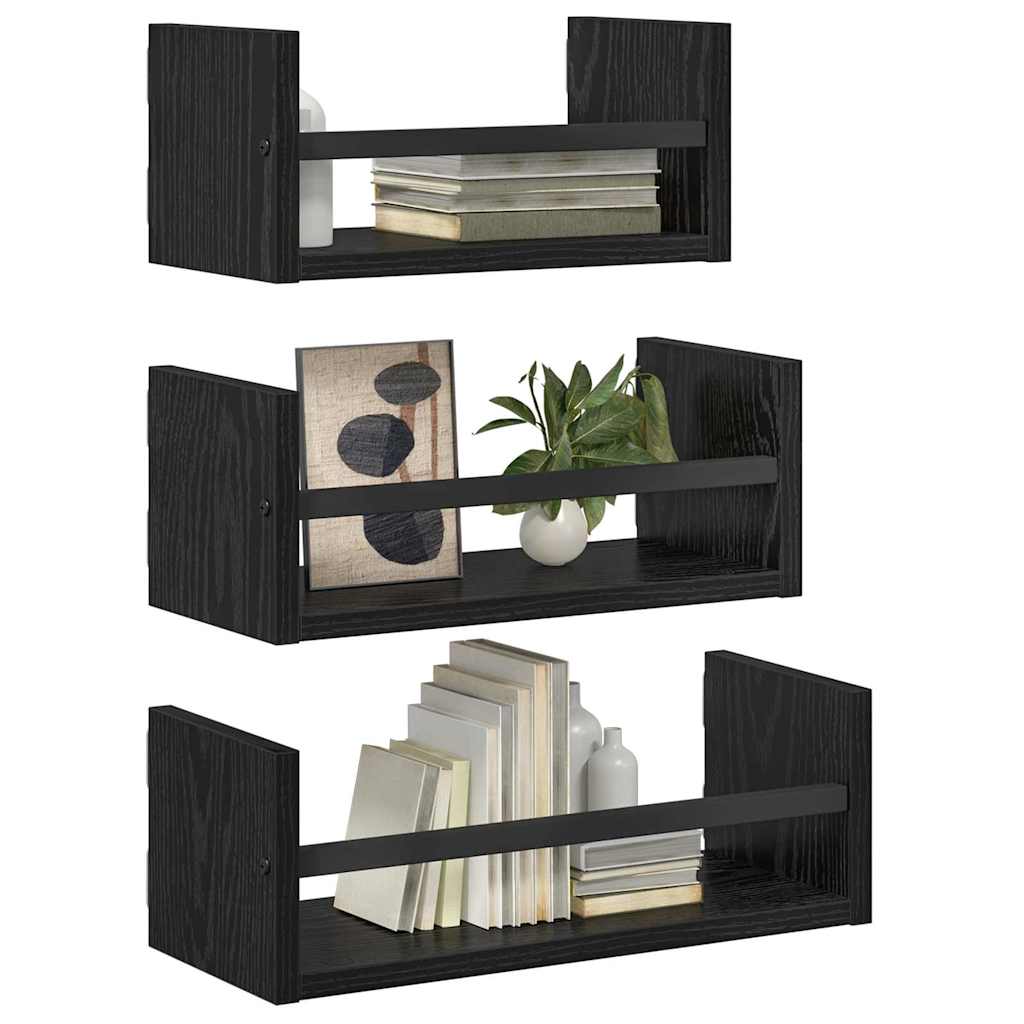 Set mensole da parete 3 pcs Rovere Nero 40x16x14cm