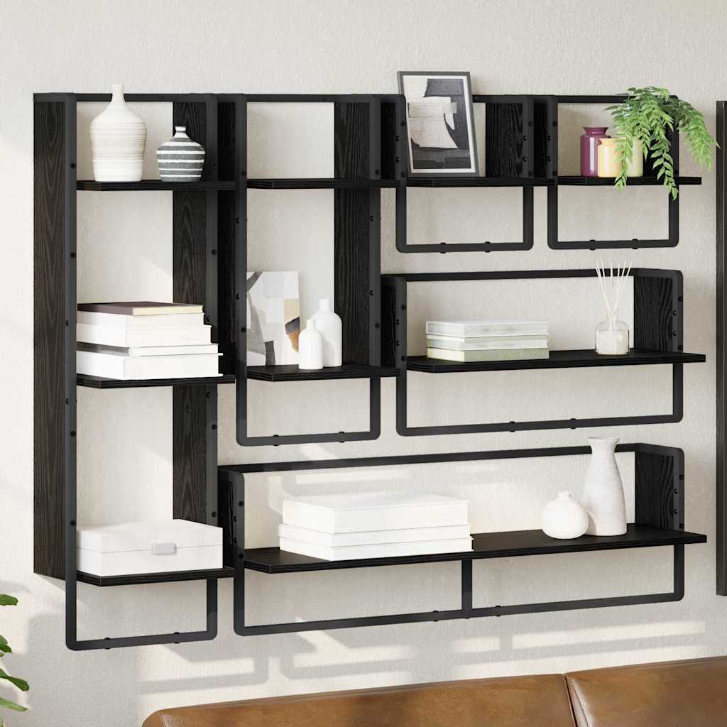 Set mensole da parete 6 pcs Rovere Nero 100 x 25 x 30 cm