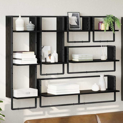 Set mensole da parete 6 pcs Rovere Nero 100 x 25 x 30 cm