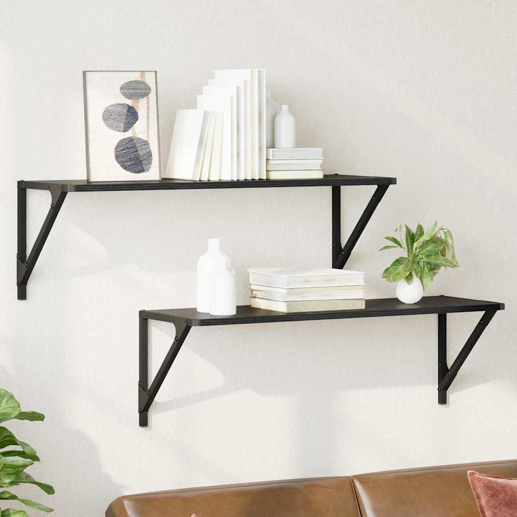 Scaffali da parete 2 pcs Rovere Nero 80 x 25 x 25,5 cm