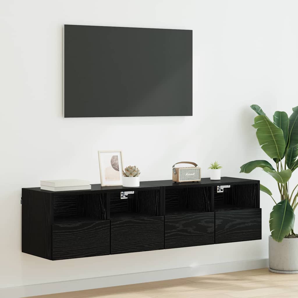 Mobiletti TV da Parete 2 pcs Rovere Nero 60 x 30 x 30 cm