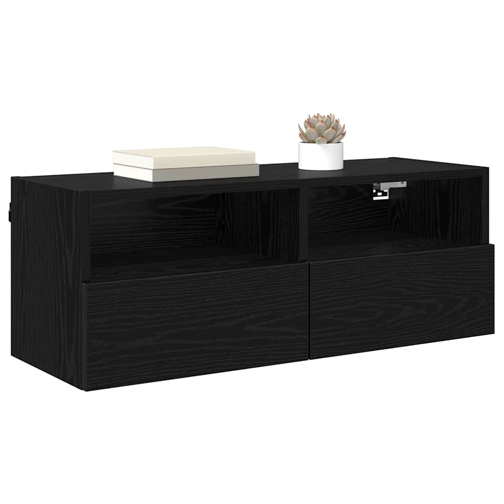 Mobiletti TV da Parete 2 pcs Rovere Nero 80 x 30 x 30 cm