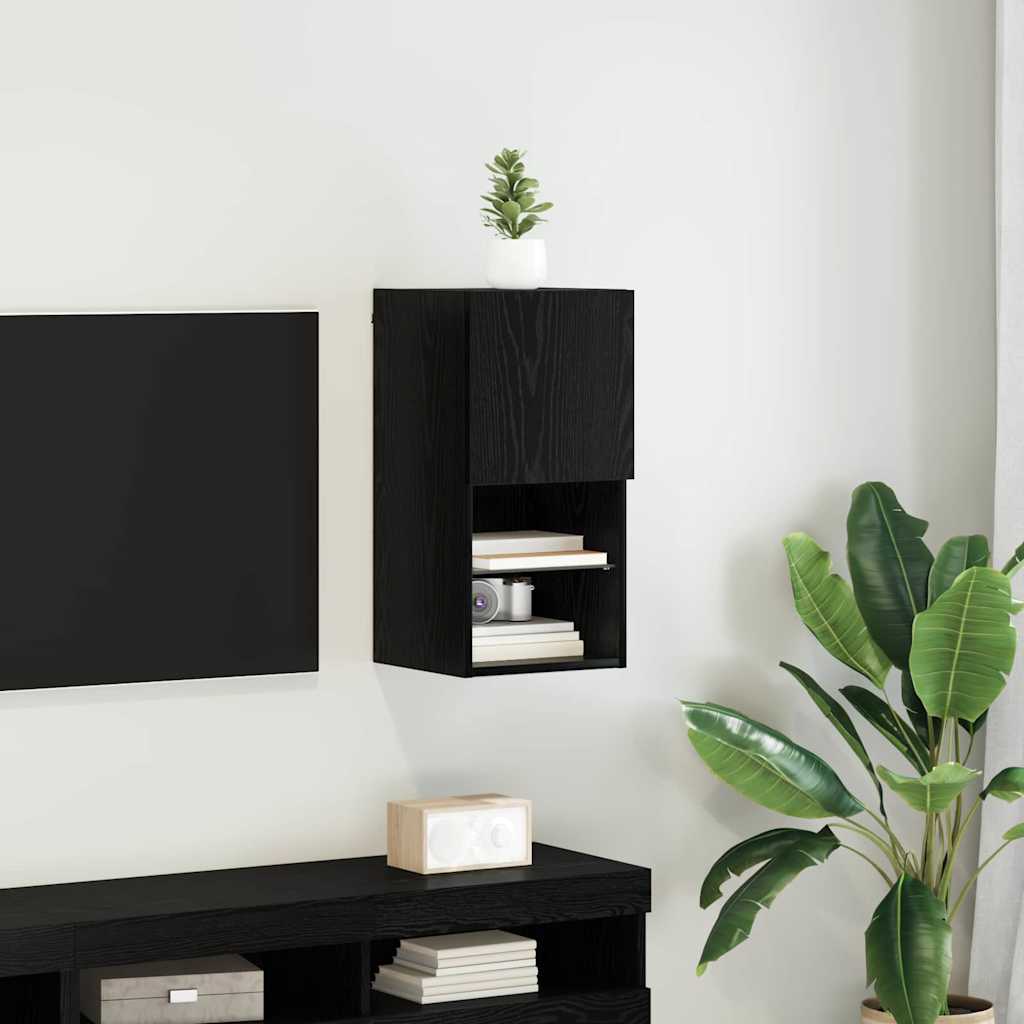 Mobile TV da Parete Rovere Nero 30,5 x 30 x 60 cm