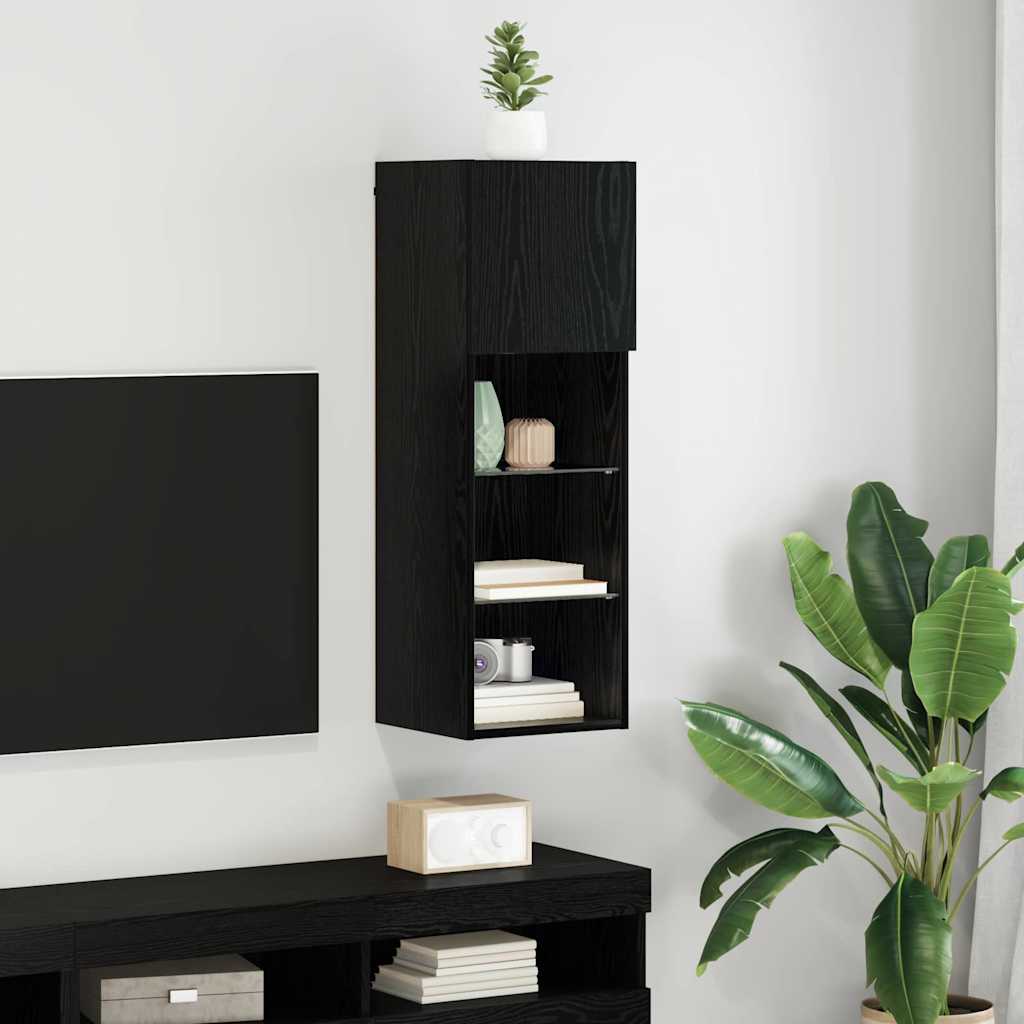 Mobile TV da Parete Rovere Nero 30,5 x 30 x 90 cm