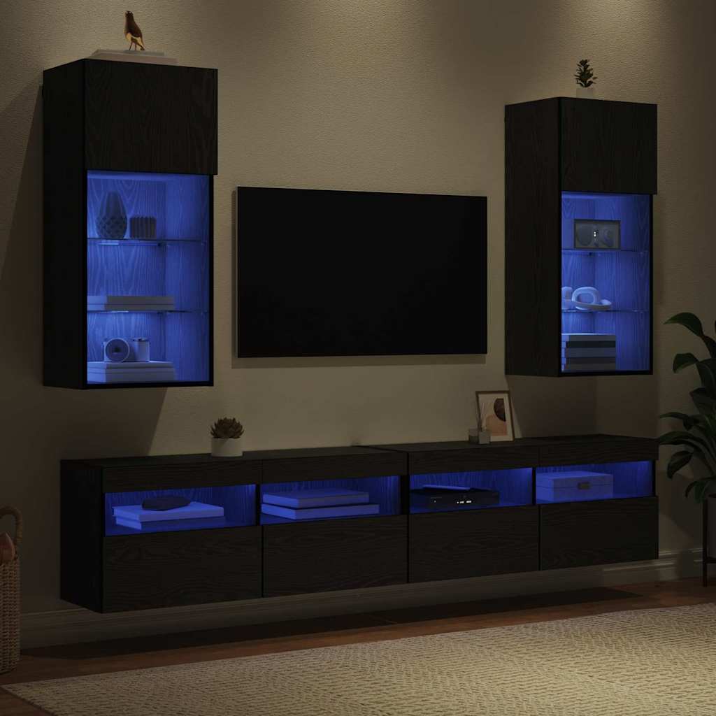 Mobiletti TV a parete 2 pcs Rovere Nero 40,5 x 30 x 90 cm