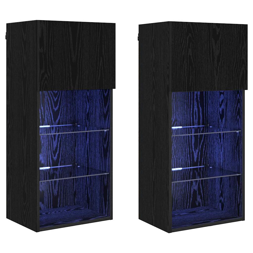 Mobiletti TV a parete 2 pcs Rovere Nero 40,5 x 30 x 90 cm