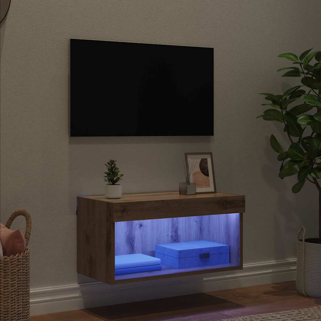 Set mobile TV con led Rovere artigianale Legno multistrato