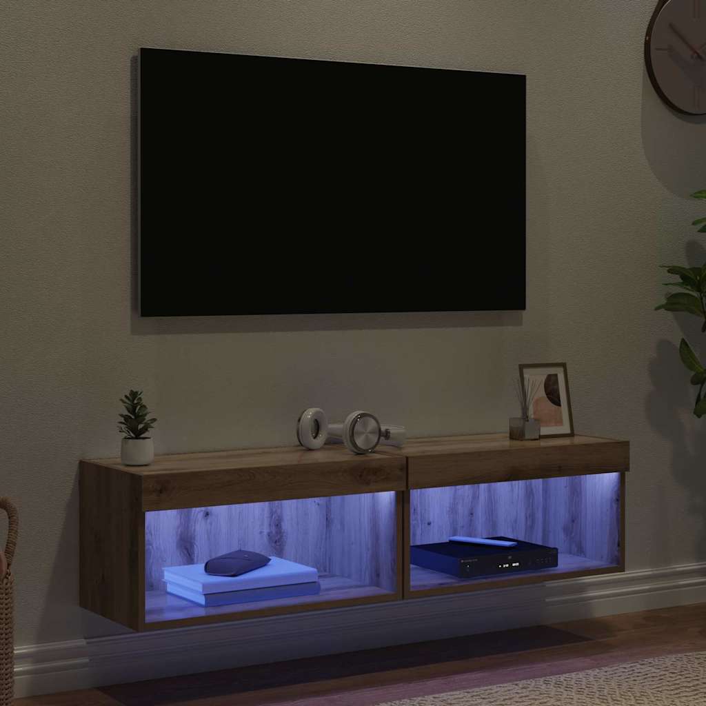 Set mobile TV con led Rovere artigianale Legno multistrato