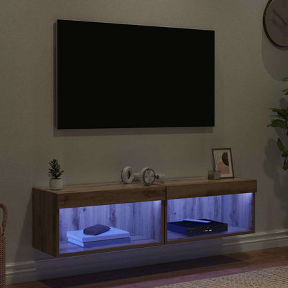 Set mobile TV con led Rovere artigianale Legno multistrato