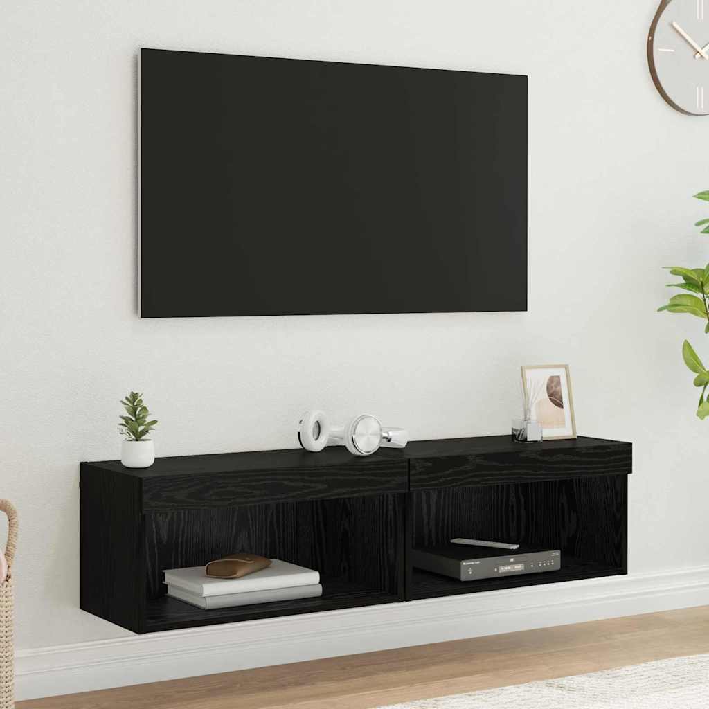 Set mobile TV con led Rovere Nero Legno multistrato