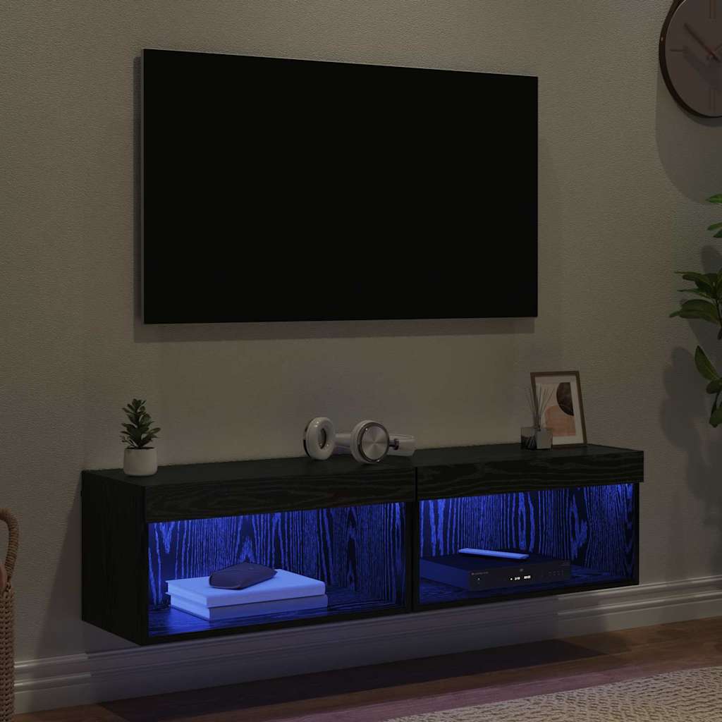 Set mobile TV con led Rovere Nero Legno multistrato
