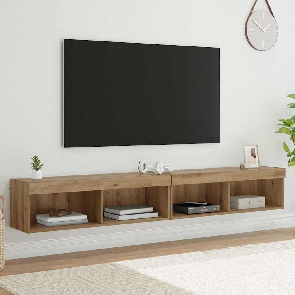 Set mobile TV con led Rovere artigianale Legno multistrato