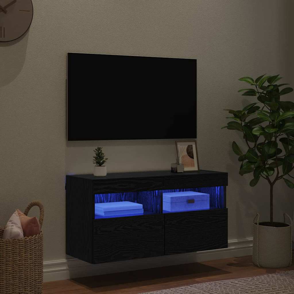 Mobile TV da parete Rovere Nero 80 x 30 x 40 cm
