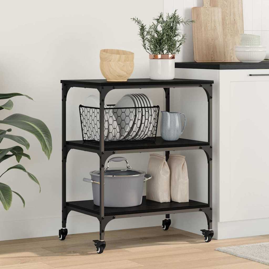 Carrello da Cucina Rovere Nero 60 x 41 x 76 cm