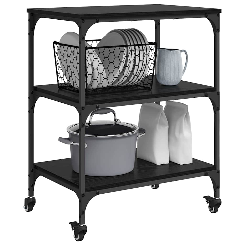Carrello da Cucina Rovere Nero 60 x 41 x 76 cm