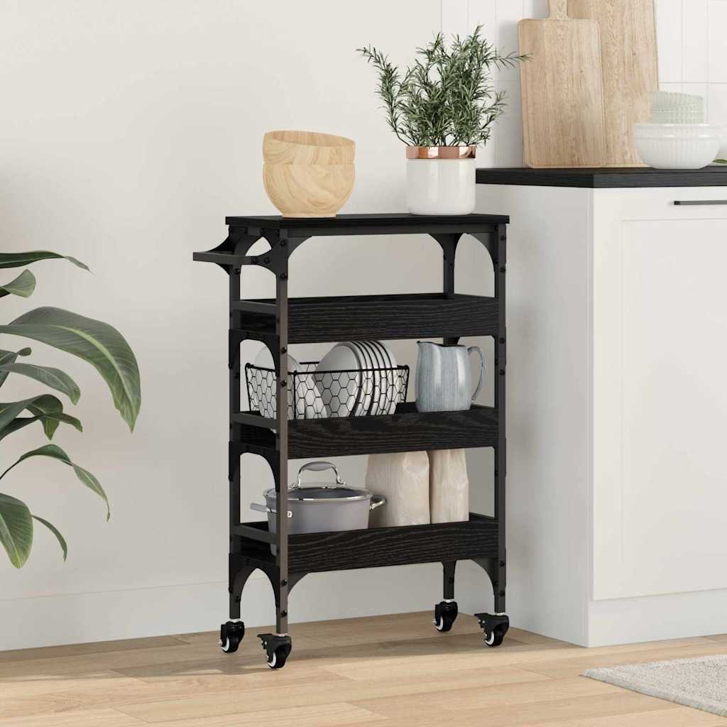 Carrello da Cucina Rovere Nero 53 x 20 x 76 cm