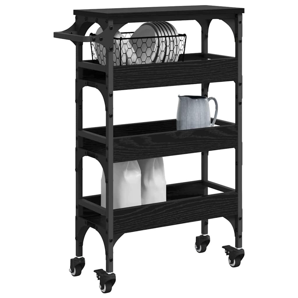Carrello da Cucina Rovere Nero 53 x 20 x 76 cm