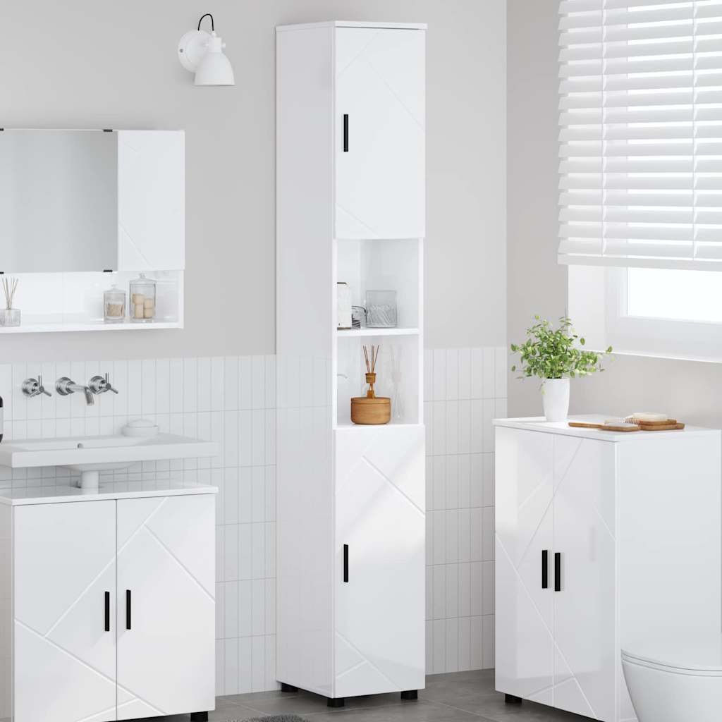 Mobile da Bagno con porta Bianco Lucido 30 x 35 x 192 cm