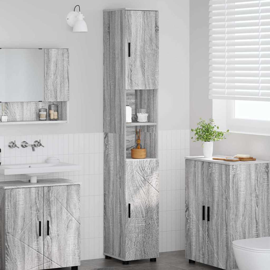 Mobile da Bagno con porta Grigio Sonoma 30 x 35 x 192 cm