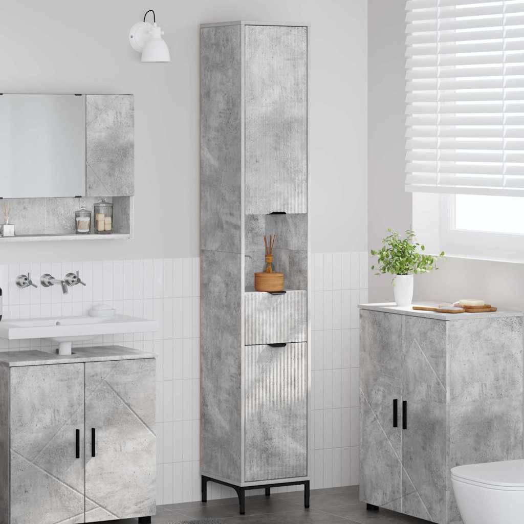 Mobile da Bagno con cassetto Grigio cemento 31,5 x 33 x 190 cm