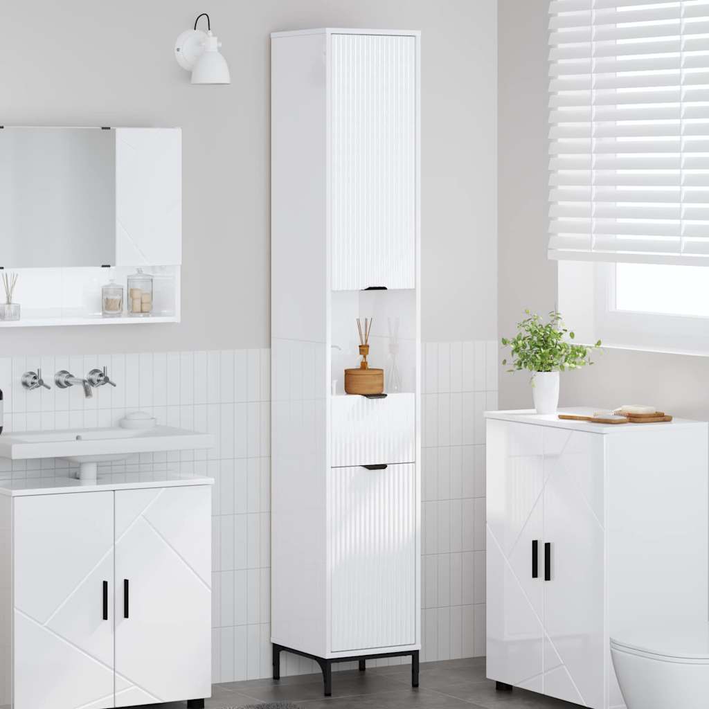 Mobile da Bagno con cassetto Bianco Lucido 31,5 x 33 x 190 cm