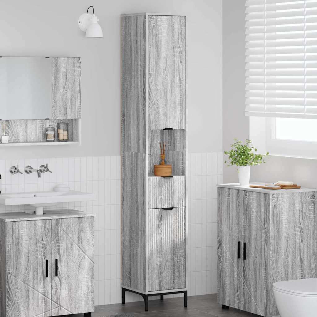Mobile da Bagno con cassetto Grigio Sonoma 31,5 x 33 x 190 cm
