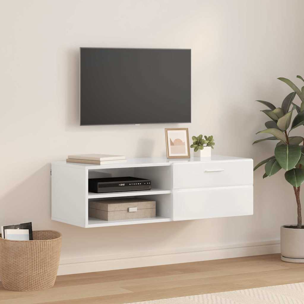 Armadio in Legno con cassetto Bianco Lucido 100,5 x 39 x 30 cm
