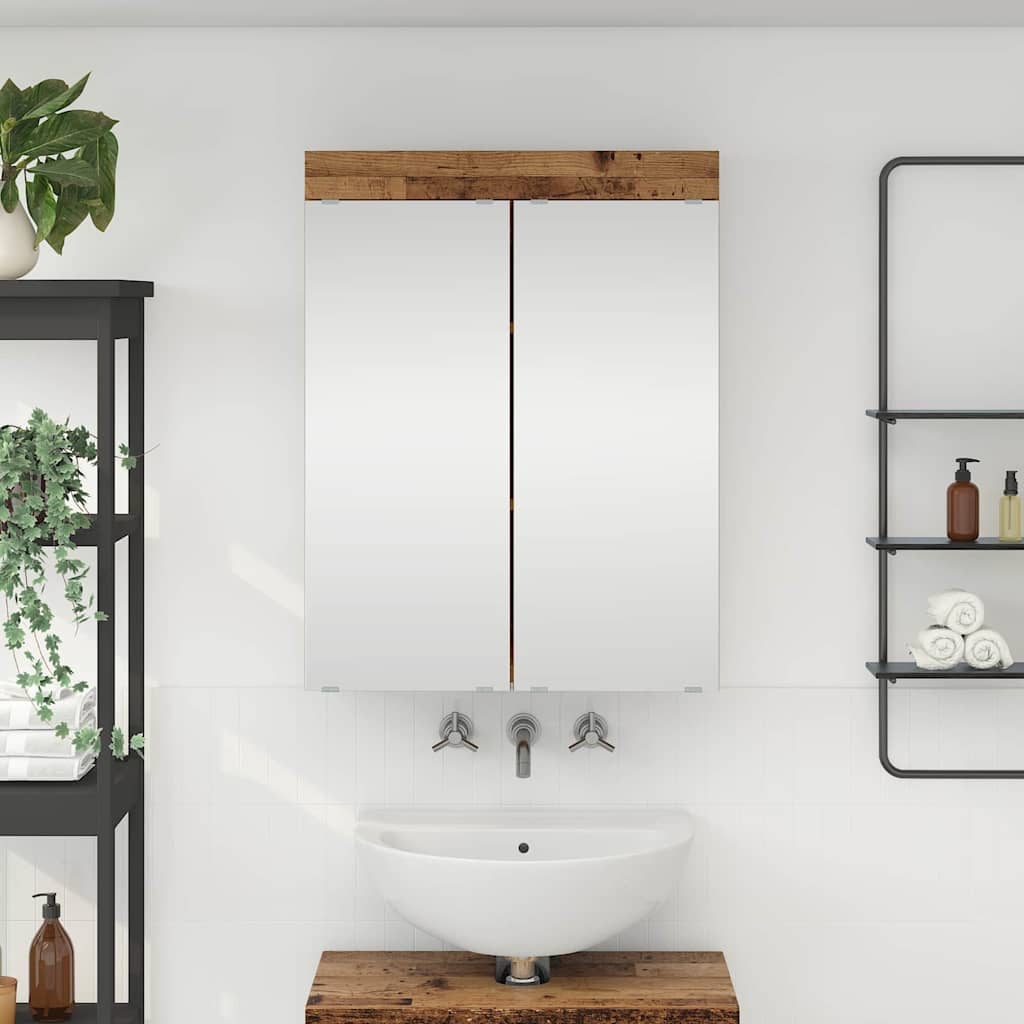 Mobiletto per specchio da bagno con porta TULUM Legno vecchio