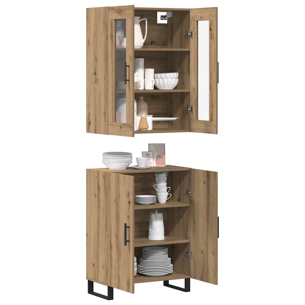 Credenza 2 pcs Rovere artigianale Legno multistrato