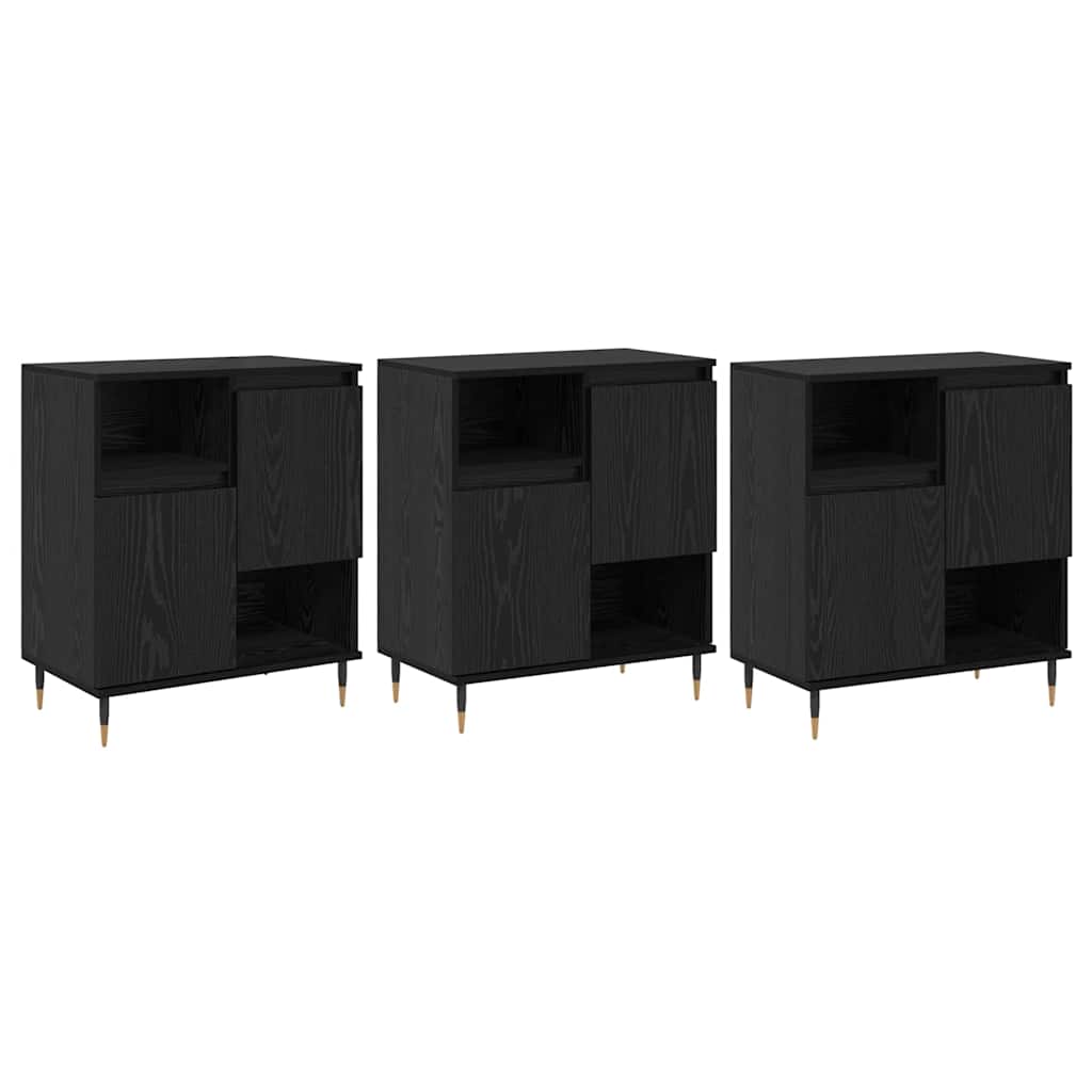 Sideboards 3 pcs Rovere nero 180 x 35 x 70 cm Legno multistrato