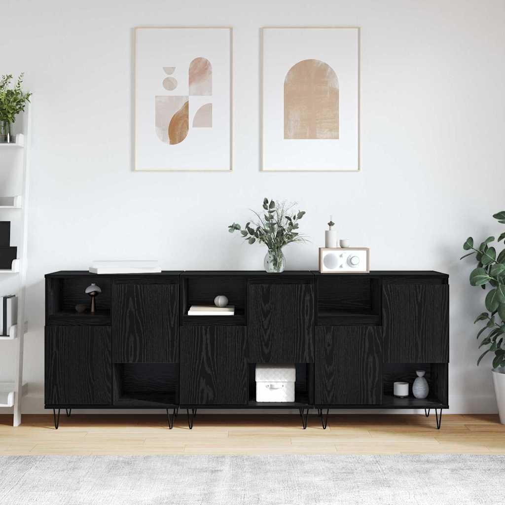 Credenza 3 pcs Rovere Nero 60 x 35 x 70 cm
