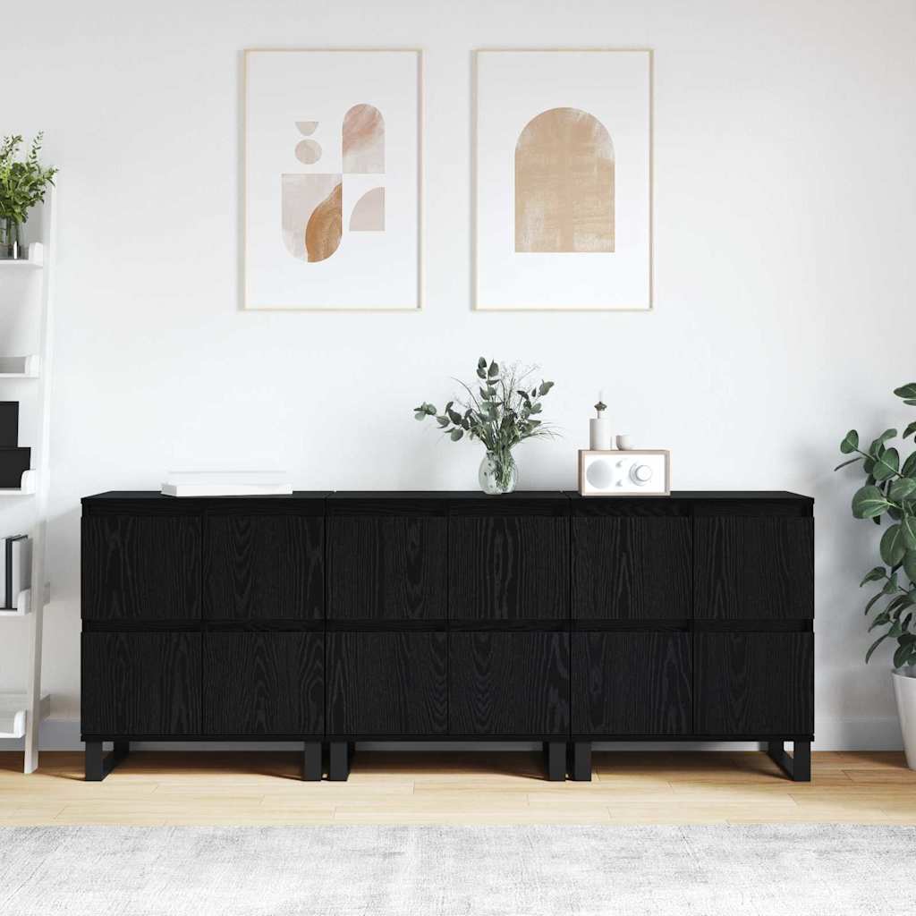 Credenza 3 pcs Rovere Nero 60 x 35 x 70 cm