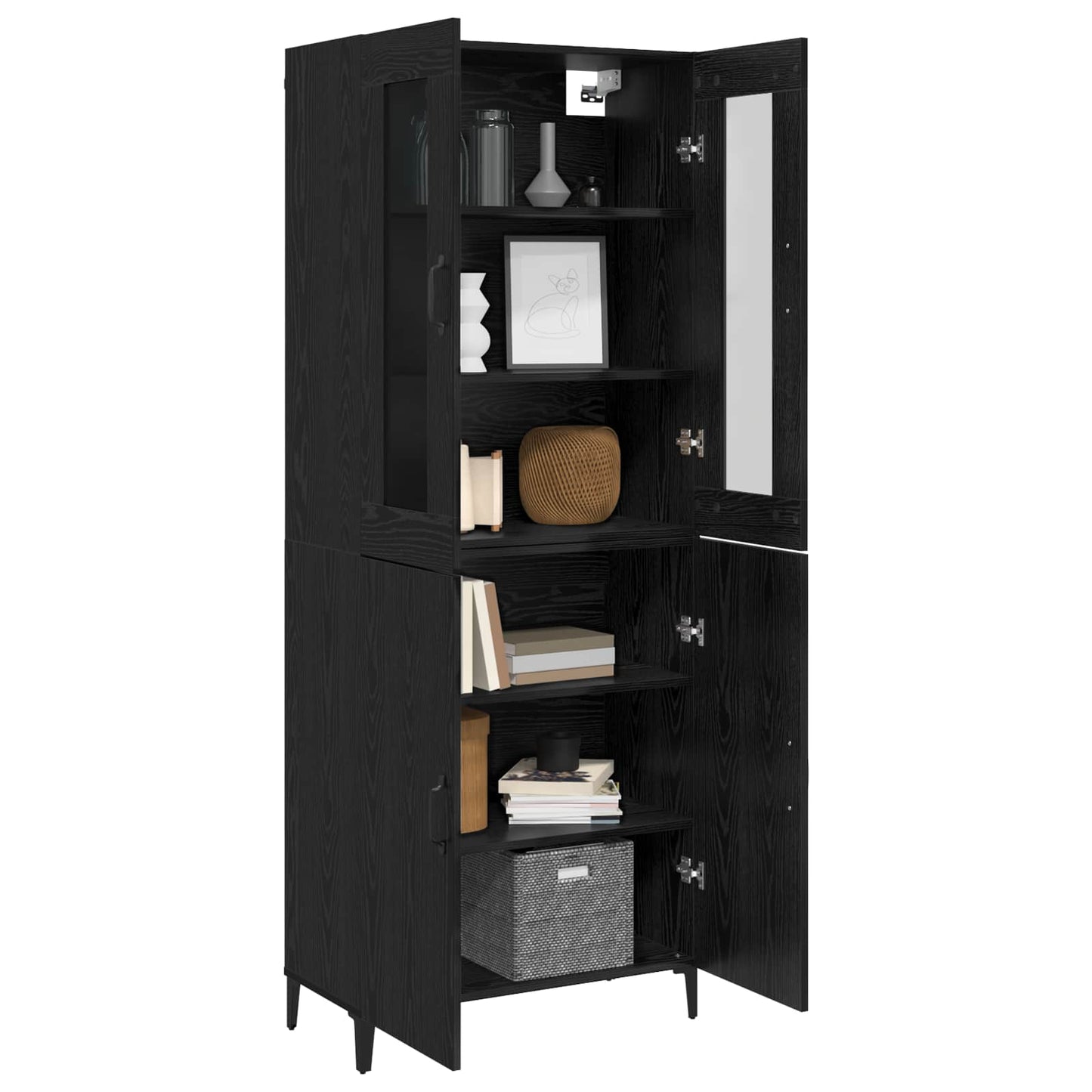 Credenza 2 pcs Rovere Nero Legno multistrato