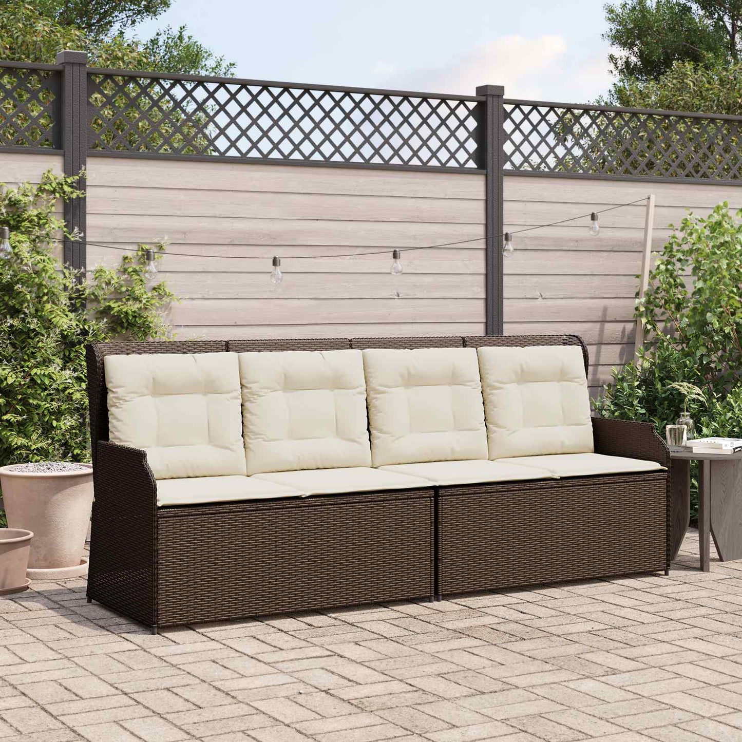 Panchina da giardino con cuscino Nero e Bianco Crema polyrattan