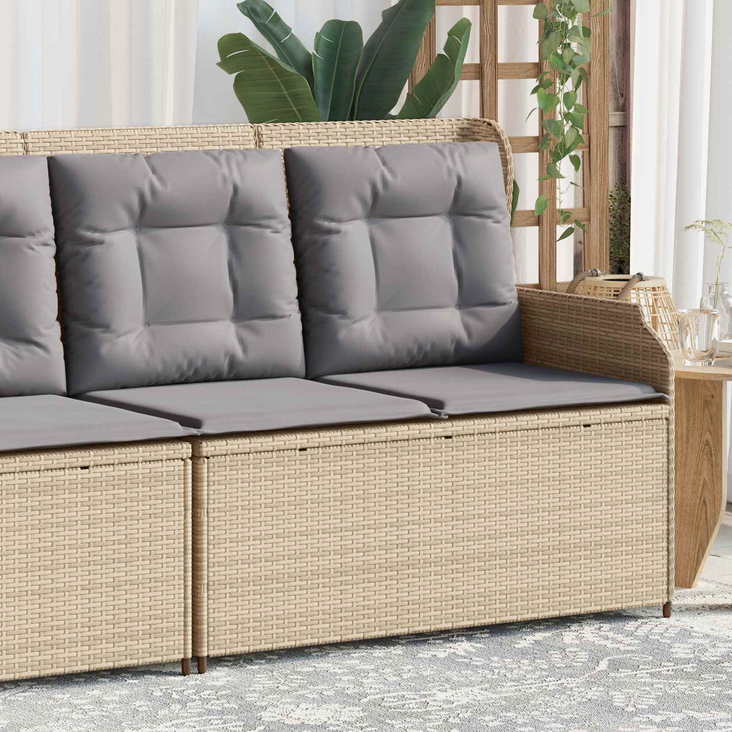 Panchina da giardino con cuscino Beige e grigio polyrattan
