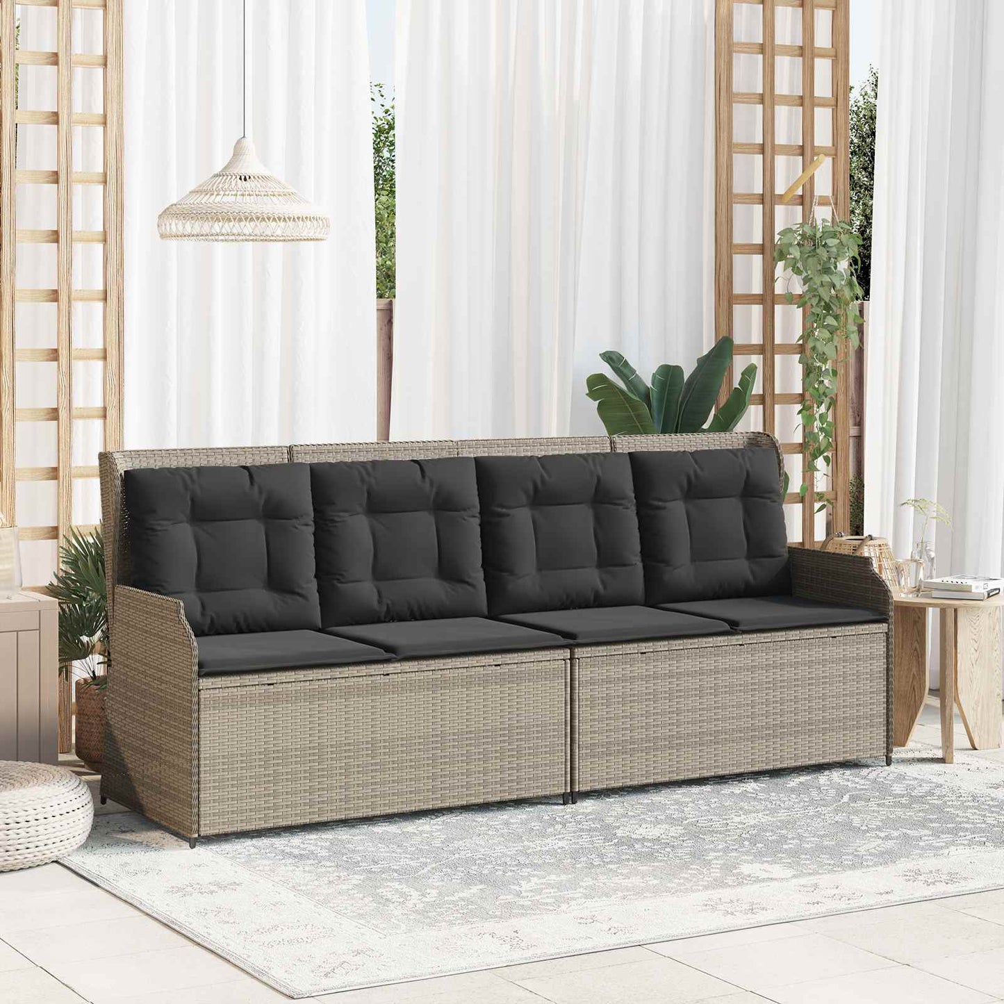 Panchina da giardino con cuscino Grigio chiaro polyrattan
