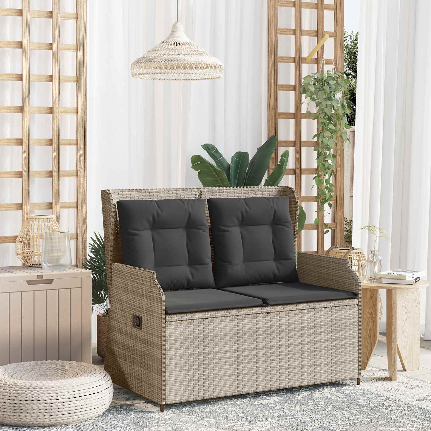 Panchina da giardino Grigio chiaro polyrattan