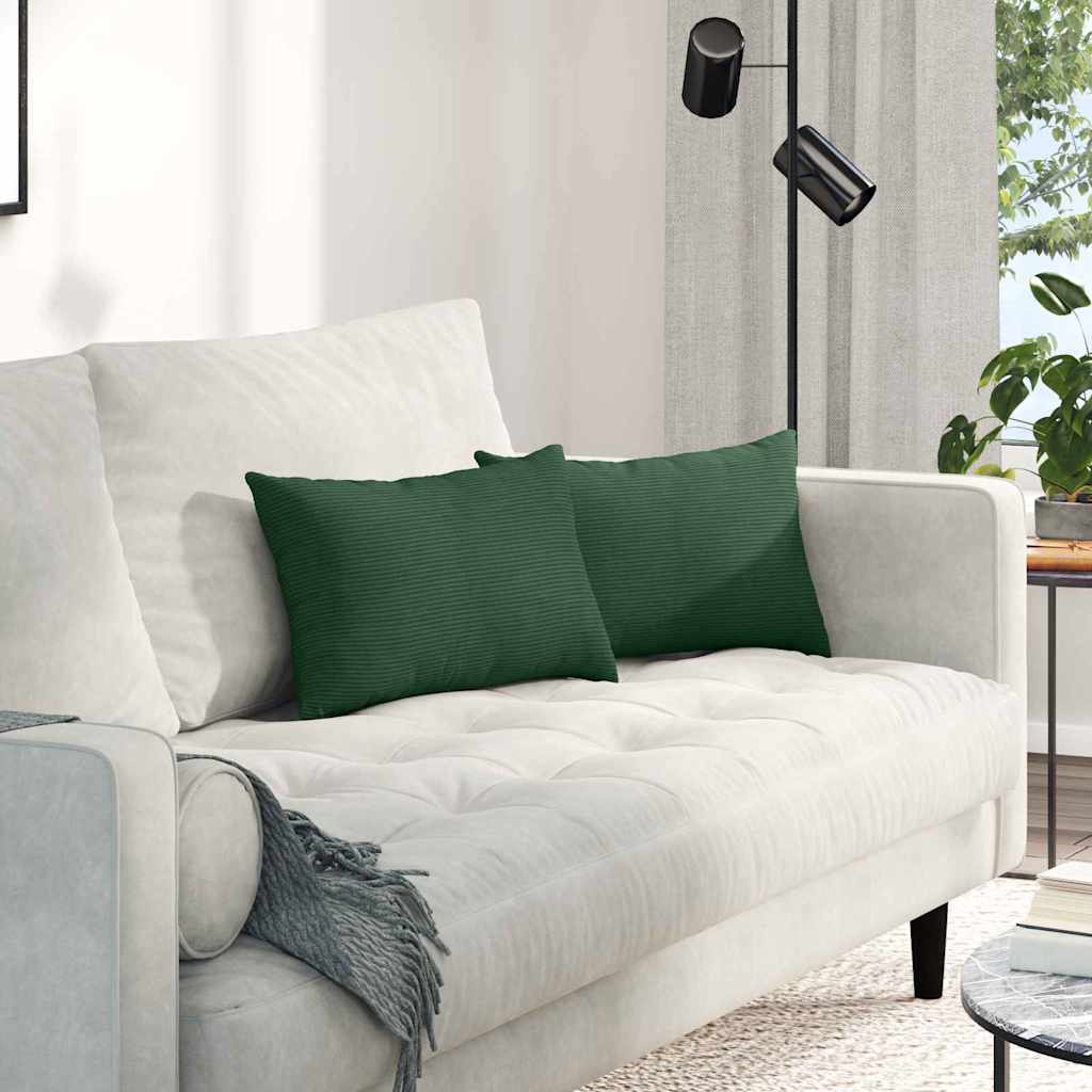 Cuscini da Divano 2 pcs Verde scuro 50 x 30 cm Tessuto in Cords