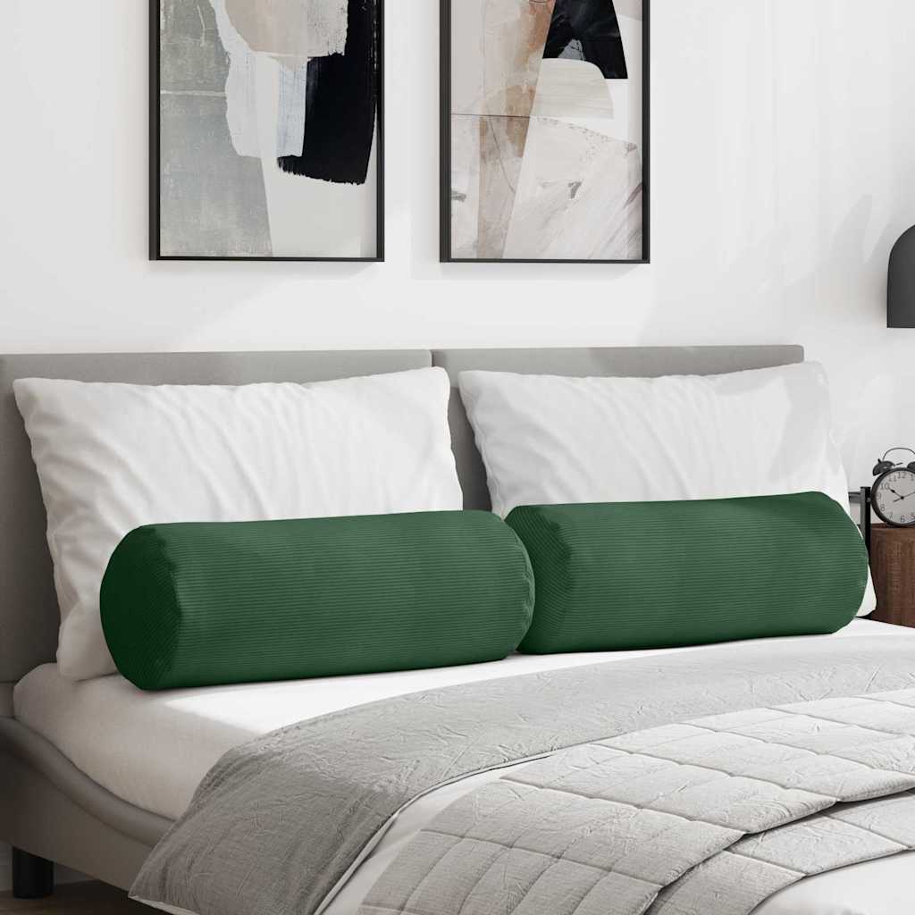 Cuscini a rullo 2 pcs Verde Scuro Ã˜ 25 x 70 cm Tessuto in Cords