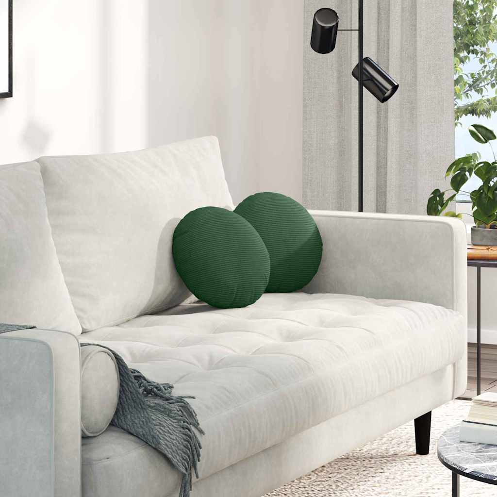 Cuscini per Seduta 2 pcs Verde Scuro Ã˜ 30 cm Tessuto in Cords