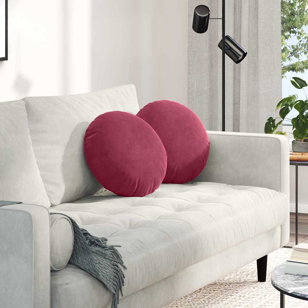 Cuscini per Seduta 2 pcs Rosso Vino Ã˜ 40 x 13 cm Velluto