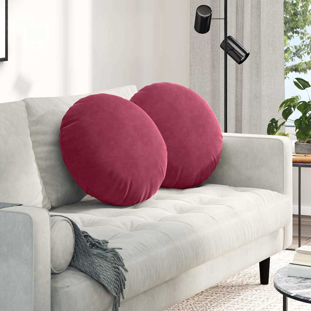 Cuscini per Seduta 2 pcs Rosso Vino Ã˜ 40 x 13 cm Velluto