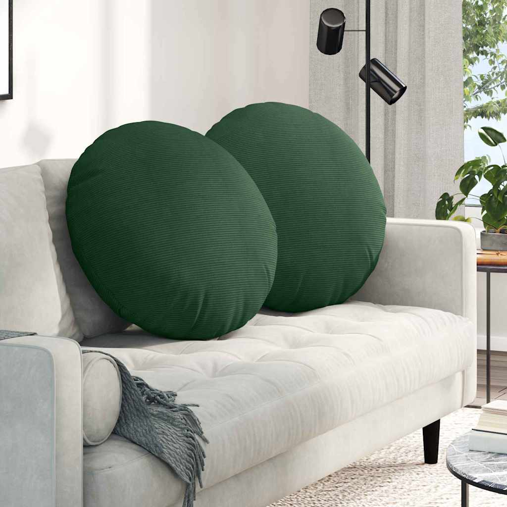 Cuscini per Seduta 2 pcs Verde Scuro Ã˜ 60 cm Tessuto in Cords