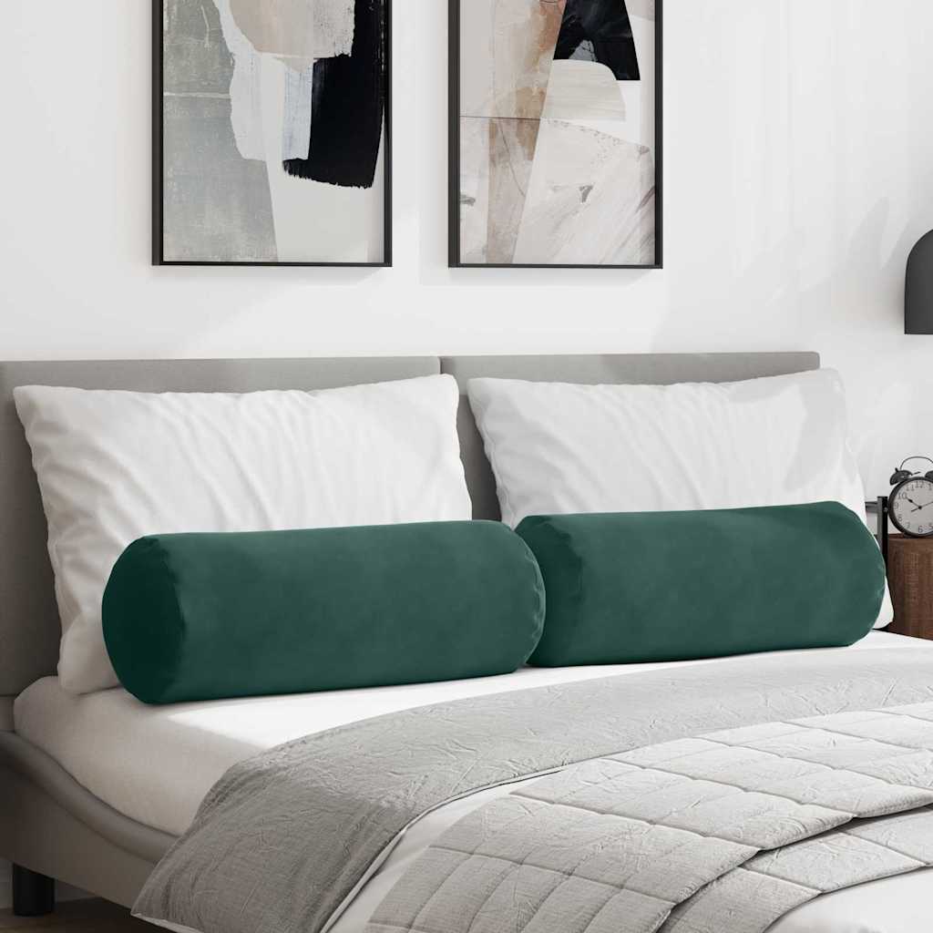Cuscini a rullo 2 pcs Verde Scuro Ã˜ 25 x 70 cm Tessuto in Cords
