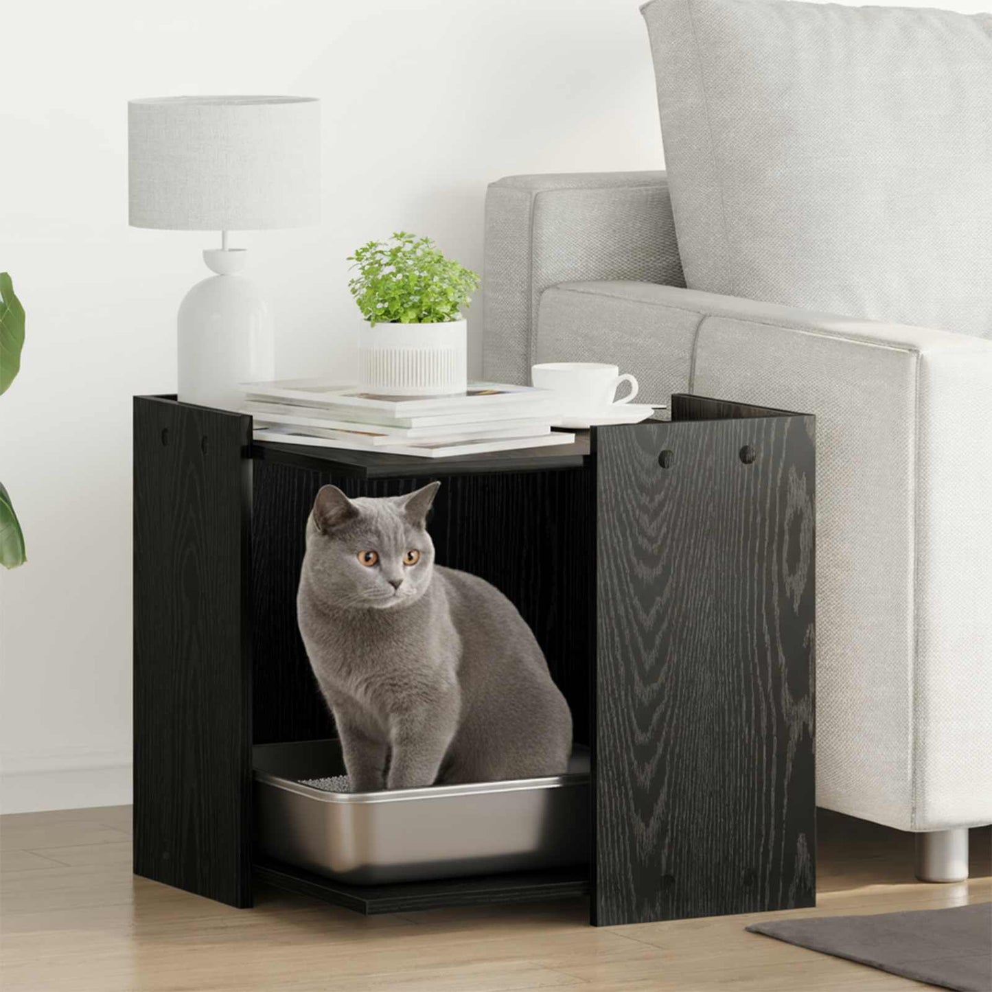 Rifugio per lettiera per gatti Rovere nero 53 x 53 x 51 cm